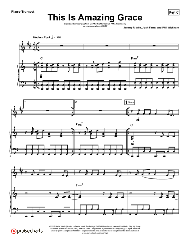 This Is Amazing Grace (Instrument Solo) Piano/Trumpet (Phil Wickham)