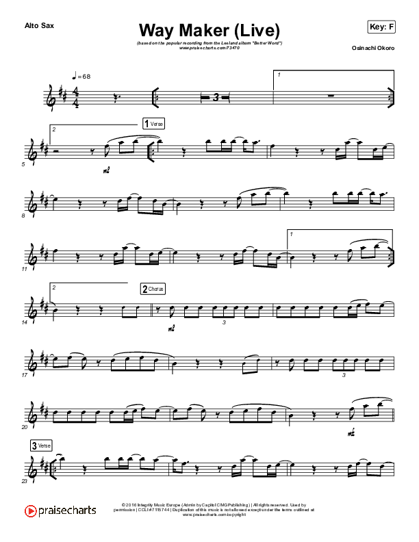 Way Maker (Instrument Solo) Alto Sax Solo (Leeland)