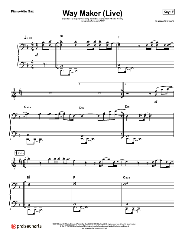 Way Maker (Instrument Solo) Piano/Alto Sax (Leeland)
