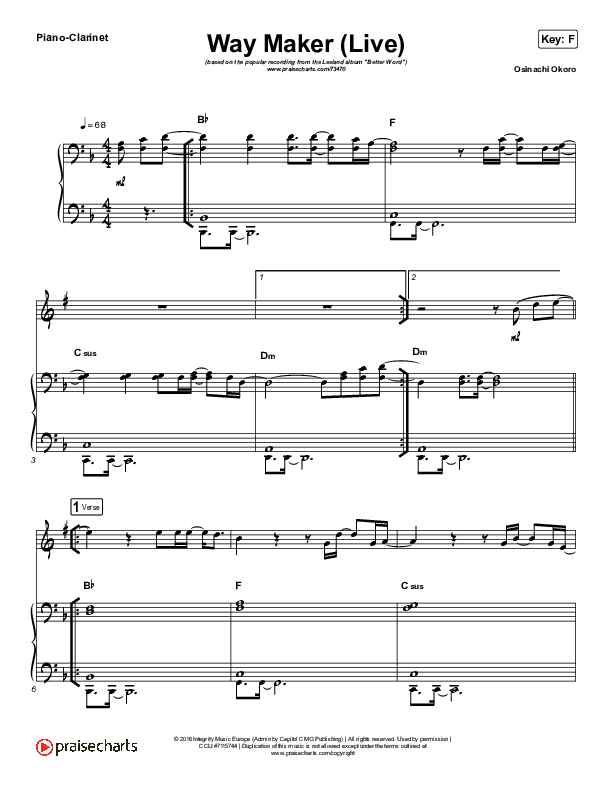 Way Maker (Instrument Solo) Piano/Clarinet (Leeland)