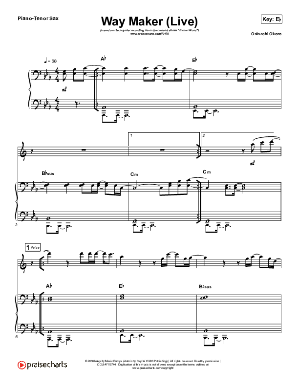Way Maker (Instrument Solo) Piano/Tenor Sax (Leeland)