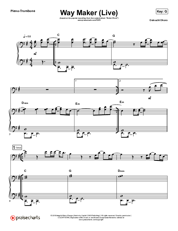 Way Maker (Instrument Solo) Trombone & Piano (Leeland)