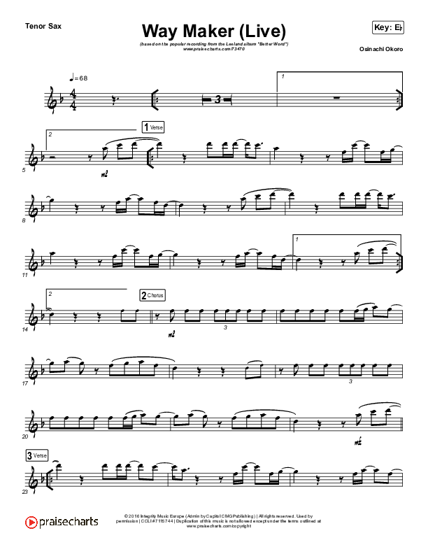 Way Maker (Instrument Solo) Tenor Sax Solo (Leeland)