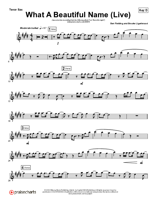 What A Beautiful Name (Instrument Solo) Tenor Sax Solo (Hillsong Worship)