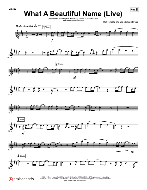 What A Beautiful Name (Instrument Solo) Violin Solo (Hillsong Worship)