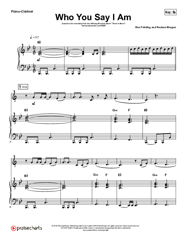 Who You Say I Am (Instrument Solo) Piano/Clarinet (Hillsong Worship)