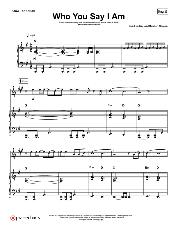 Who You Say I Am (Instrument Solo) Piano/Tenor Sax (Hillsong Worship)