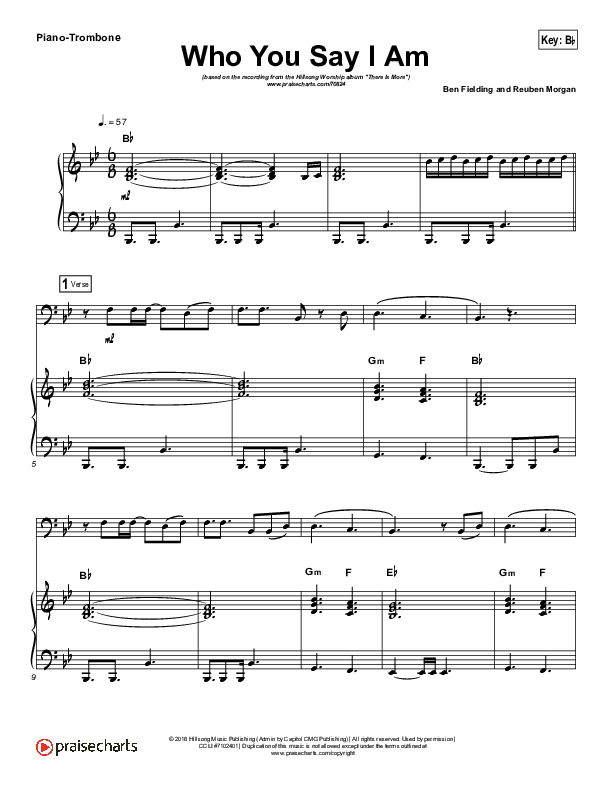 Who You Say I Am (Instrument Solo) Piano/Trombone (Hillsong Worship)