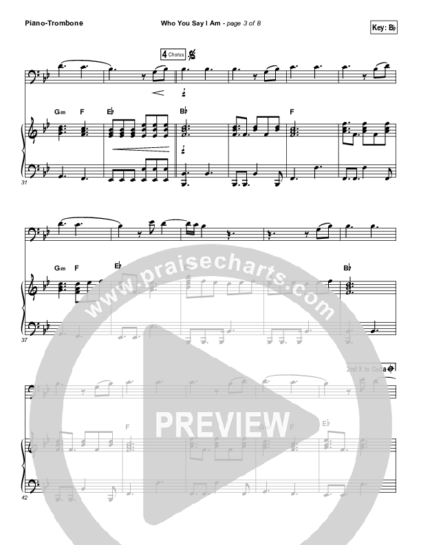 Who You Say I Am (Instrument Solo) Piano/Trombone (Hillsong Worship)