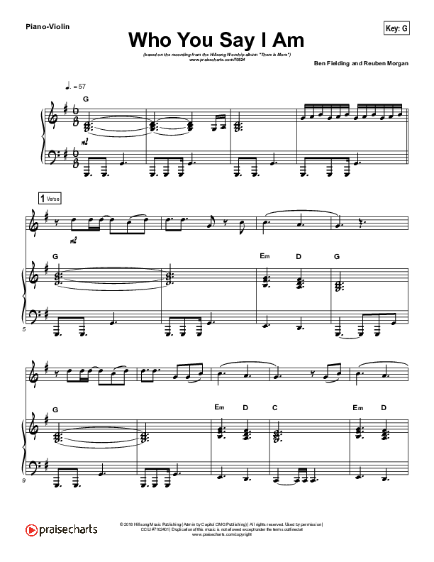 Who You Say I Am (Instrument Solo) Piano/Violin (Hillsong Worship)