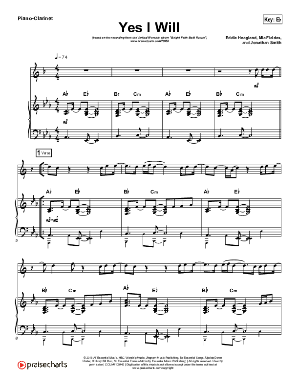 Yes I Will (Instrument Solo) Piano/Clarinet (Vertical Worship)