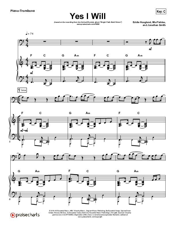 Yes I Will (Instrument Solo) Trombone & Piano (Vertical Worship)
