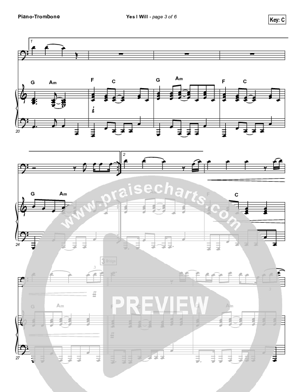 Yes I Will (Instrument Solo) Trombone & Piano (Vertical Worship)