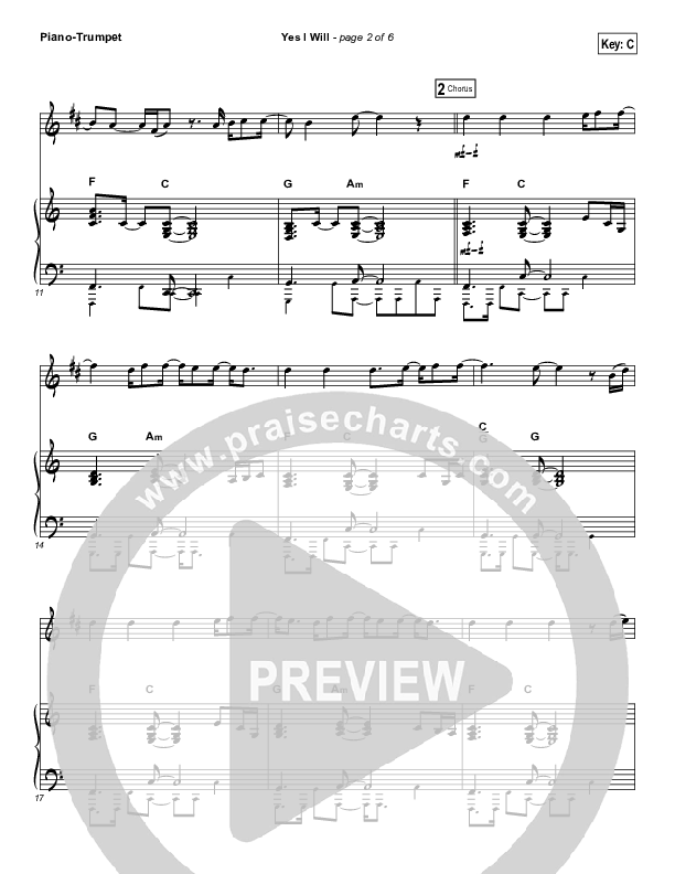 Yes I Will (Instrument Solo) Trumpet & Piano (Vertical Worship)