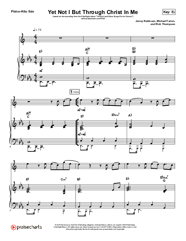 Yet Not I But Through Christ In Me (Instrument Solo) Alto Sax & Piano (CityAlight)