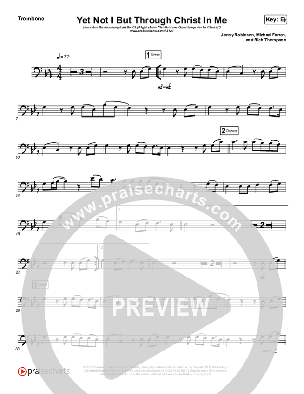Yet Not I But Through Christ In Me (Instrument Solo) Trombone Solo (CityAlight)