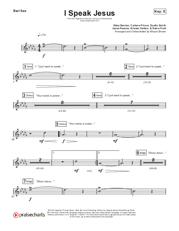 I Speak Jesus (Choral Anthem SATB) Bari Sax (Signature Sessions / Shylo Sharity / Arr. Mason Brown / Northside Baptist Choir)