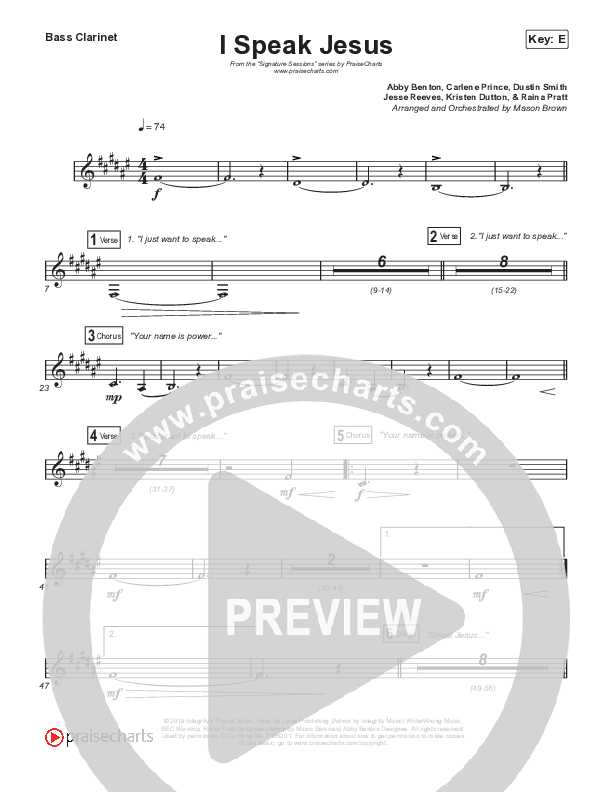 I Speak Jesus (Choral Anthem SATB) Bass Clarinet (Signature Sessions / Shylo Sharity / Arr. Mason Brown / Northside Baptist Choir)