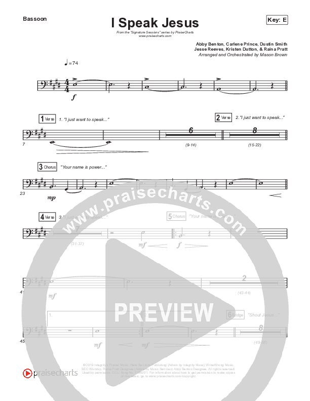 I Speak Jesus (Choral Anthem SATB) Bassoon (Signature Sessions / Shylo Sharity / Arr. Mason Brown / Northside Baptist Choir)