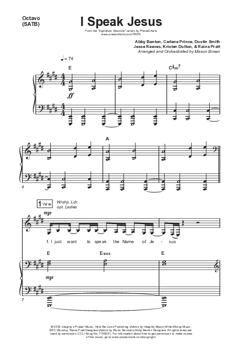 I Speak Jesus (Choral Anthem SATB) Octavo (SATB & Pno) (Signature Sessions / Shylo Sharity / Arr. Mason Brown / Northside Baptist Choir)