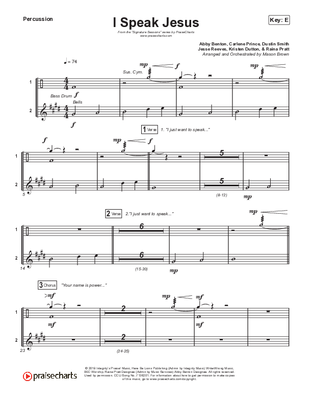 I Speak Jesus (Choral Anthem SATB) Percussion (Signature Sessions / Shylo Sharity / Arr. Mason Brown / Northside Baptist Choir)