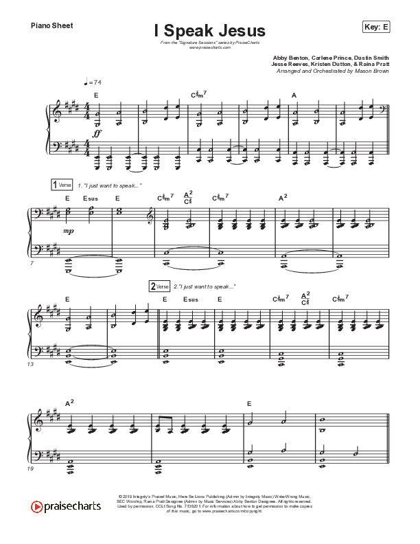 I Speak Jesus (Choral Anthem SATB) Piano Sheet (Signature Sessions / Shylo Sharity / Arr. Mason Brown / Northside Baptist Choir)
