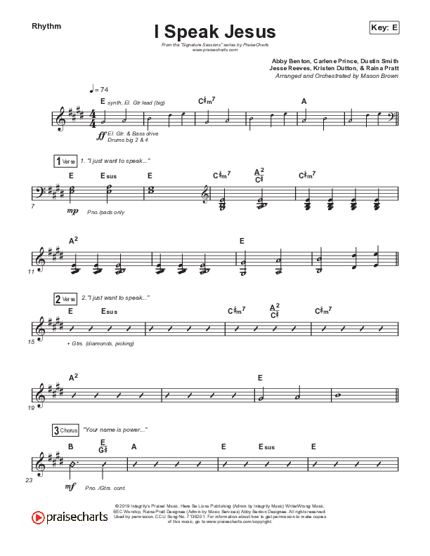 I Speak Jesus (Choral Anthem SATB) Rhythm Pack (Signature Sessions / Shylo Sharity / Arr. Mason Brown / Northside Baptist Choir)