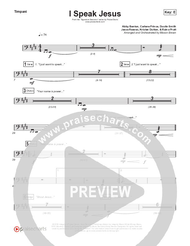 I Speak Jesus (Choral Anthem SATB) Timpani (Signature Sessions / Shylo Sharity / Arr. Mason Brown / Northside Baptist Choir)