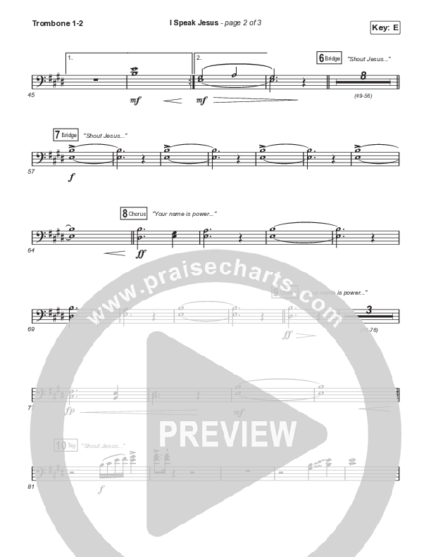 I Speak Jesus (Choral Anthem SATB) Trombone 1/2 (Signature Sessions / Shylo Sharity / Arr. Mason Brown / Northside Baptist Choir)