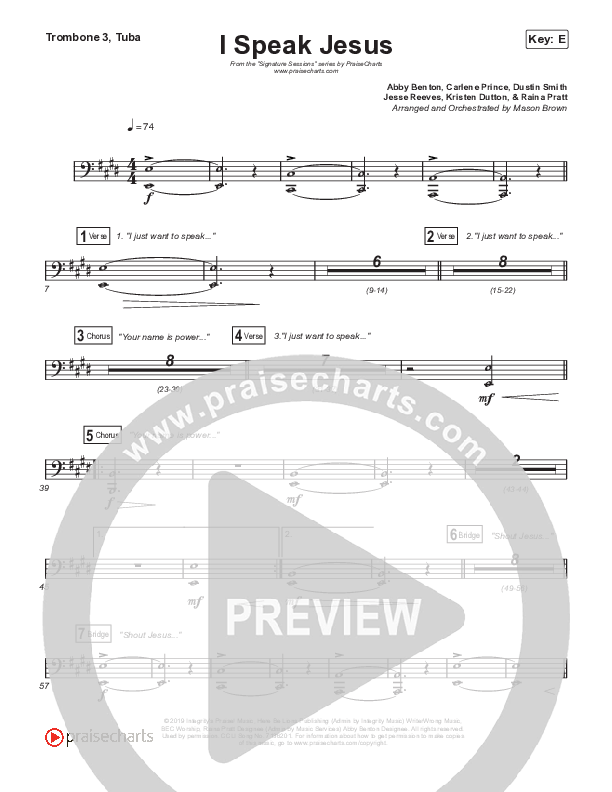 I Speak Jesus (Choral Anthem SATB) Trombone 3/Tuba (Signature Sessions / Shylo Sharity / Arr. Mason Brown / Northside Baptist Choir)