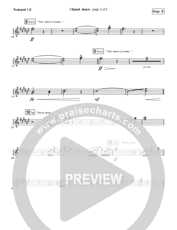 I Speak Jesus (Choral Anthem SATB) Trumpet 1,2 (Signature Sessions / Shylo Sharity / Arr. Mason Brown / Northside Baptist Choir)
