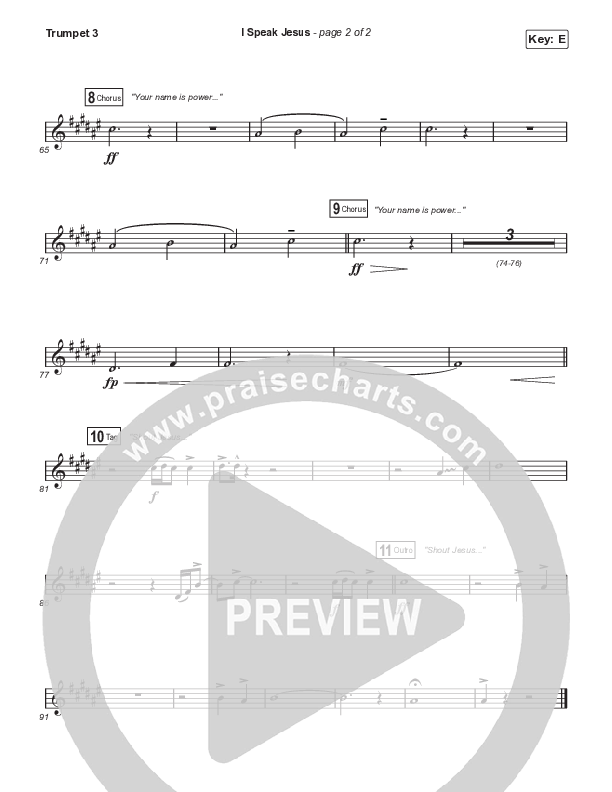 I Speak Jesus (Choral Anthem SATB) Trumpet 3 (Signature Sessions / Shylo Sharity / Arr. Mason Brown / Northside Baptist Choir)