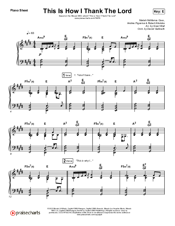 This Is How I Thank The Lord Piano Sheet (Mosaic MSC)