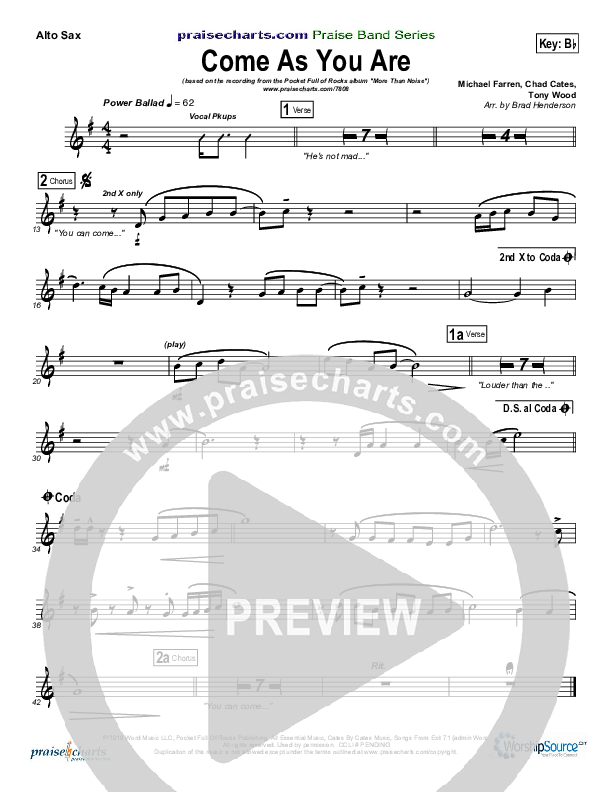 Come As You Are Alto Sax (Pocket Full Of Rocks)