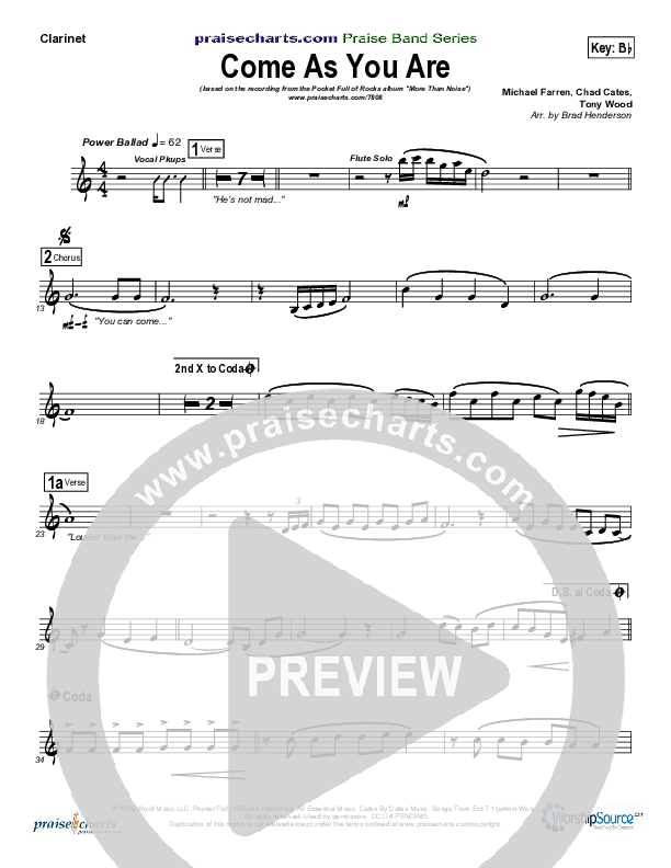 Come As You Are Clarinet (Pocket Full Of Rocks)