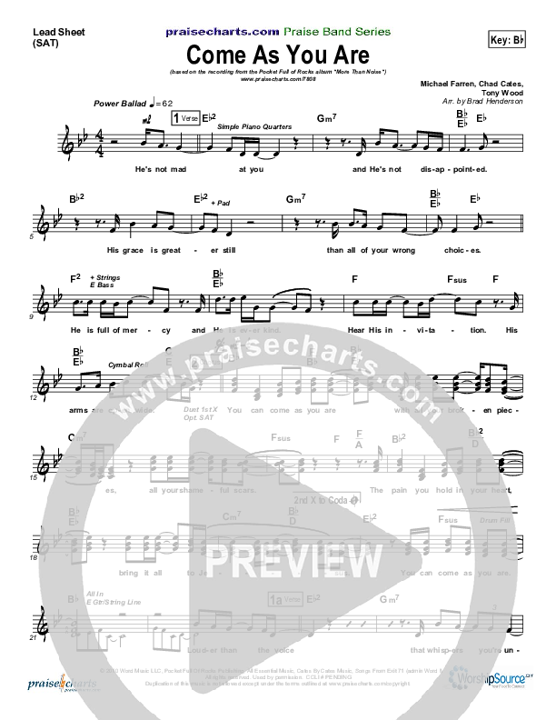 Come As You Are Lead Sheet (SAT) (Pocket Full Of Rocks)