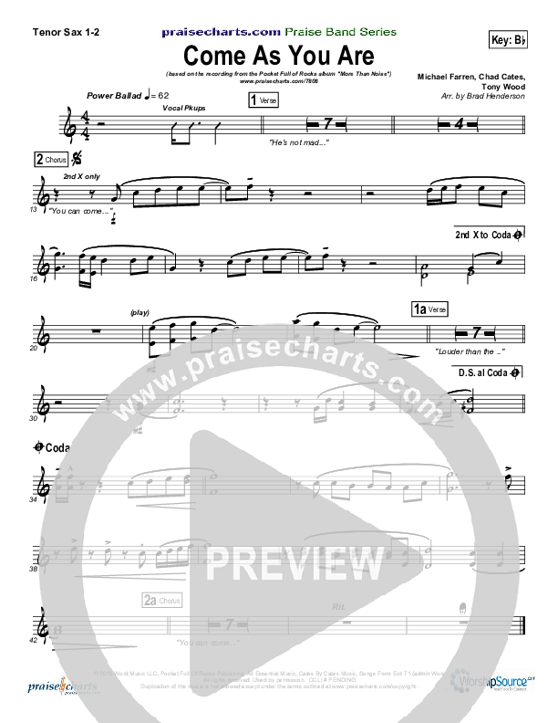 Come As You Are Tenor Sax 1/2 (Pocket Full Of Rocks)