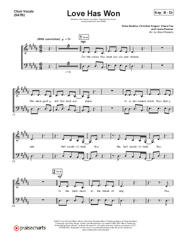 Love Has Won Choir Sheet (SATB) (Central Live)