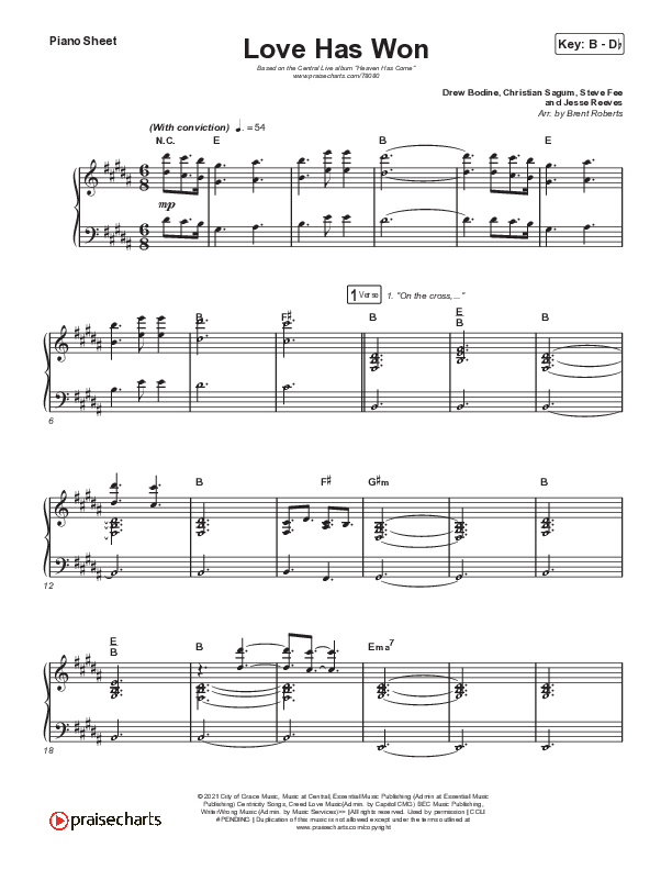 Love Has Won Piano Sheet (Central Live)