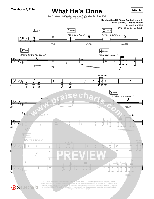 What He's Done (Live From Passion 2022) Trombone 3/Tuba (Passion / Kristian Stanfill / Anna Golden / Tasha Cobbs Leonard)