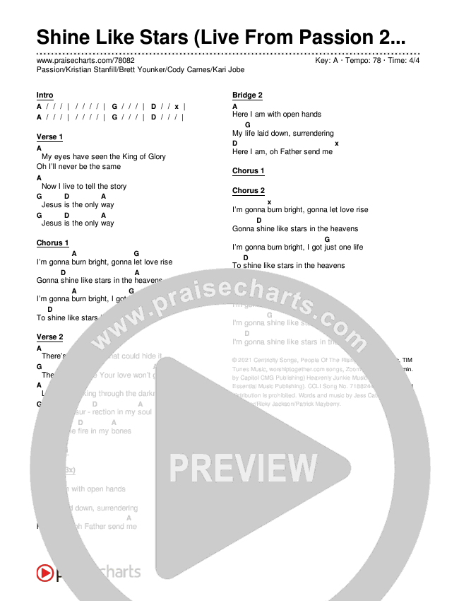 Shine Like Stars (Live From Passion 2022) Chords & Lyrics (Passion / Kristian Stanfill / Brett Younker / Cody Carnes / Kari Jobe)