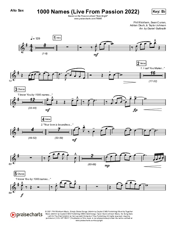 1000 Names (Live From Passion 2022) Alto Sax (Passion / Sean Curran)