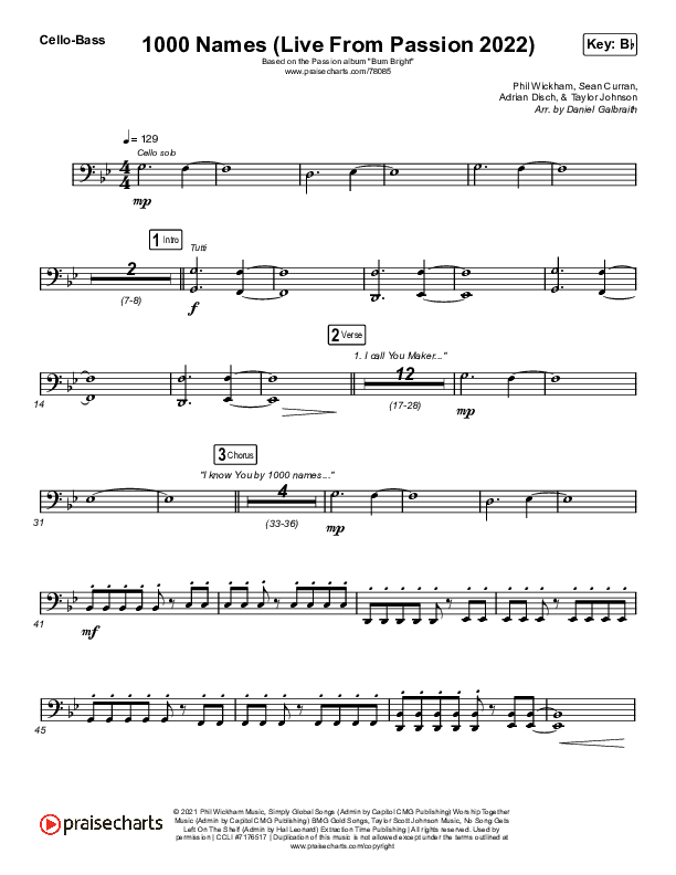 1000 Names (Live From Passion 2022) Cello/Bass (Passion / Sean Curran)