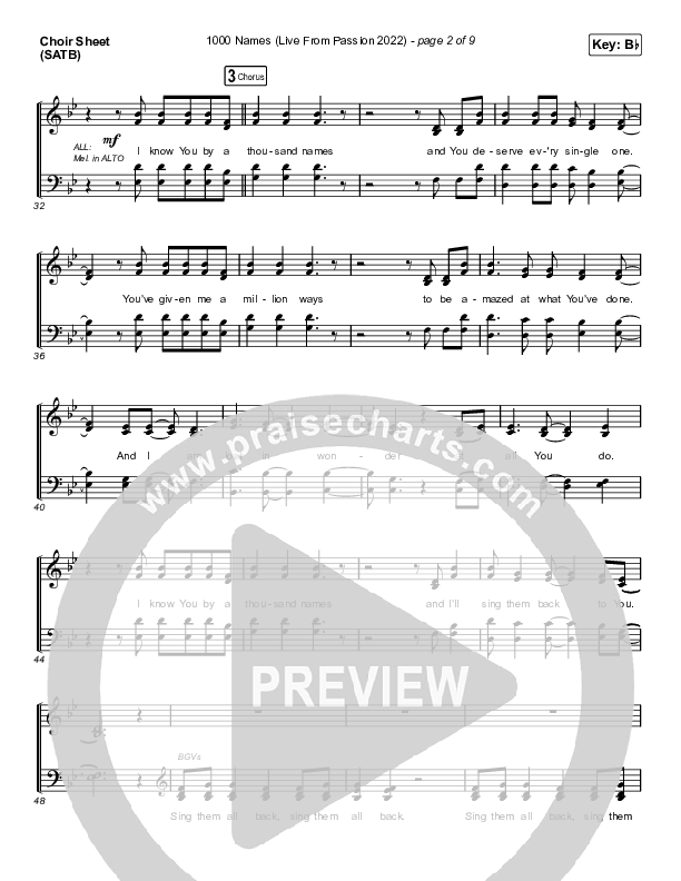 1000 Names (Live From Passion 2022) Choir Sheet (SATB) (Print Only) (Passion / Sean Curran)