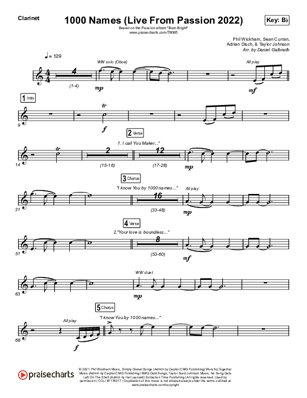 1000 Names (Live From Passion 2022) Clarinet (Passion / Sean Curran)