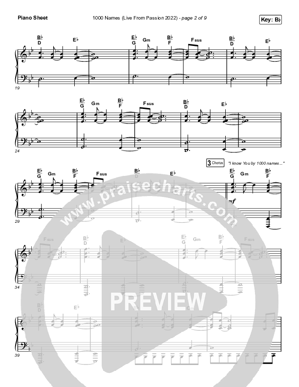 1000 Names (Live From Passion 2022) Piano Sheet (Print Only) (Passion / Sean Curran)