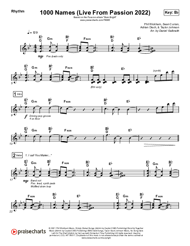1000 Names (Live From Passion 2022) Rhythm Chart (Print Only) (Passion / Sean Curran)