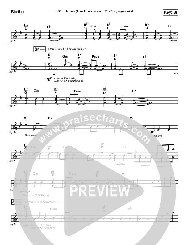 1000 Names (Live From Passion 2022) Rhythm Chart (Print Only) (Passion / Sean Curran)