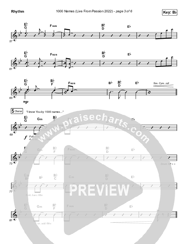 1000 Names (Live From Passion 2022) Rhythm Chart (Print Only) (Passion / Sean Curran)