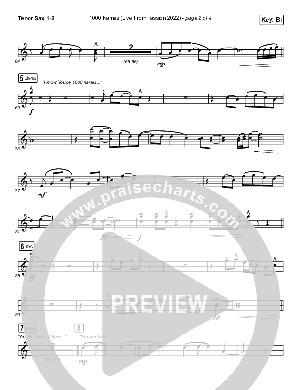 1000 Names (Live From Passion 2022) Tenor Sax 1/2 (Passion / Sean Curran)